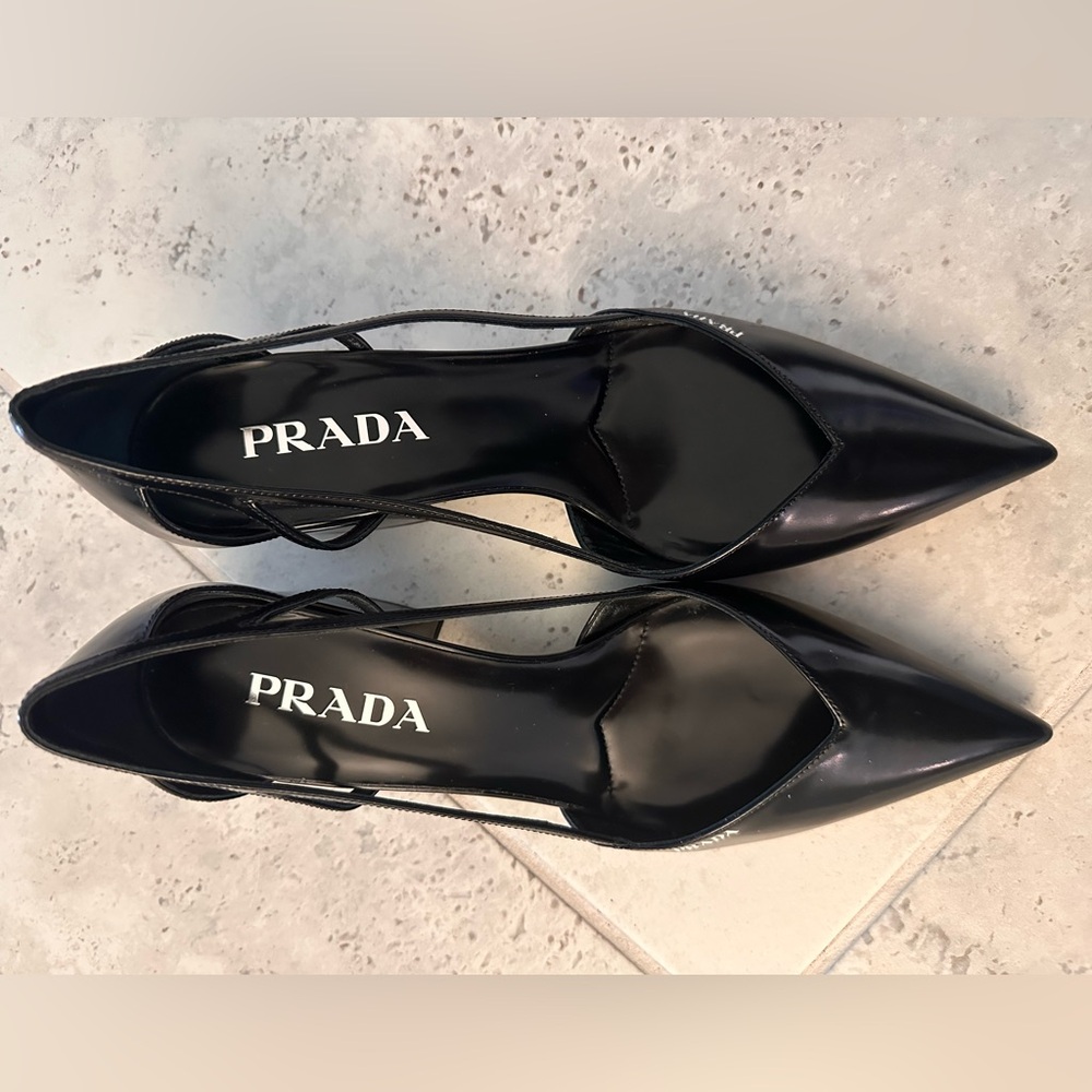Prada brushed leather cut-out pumps fantastic condition size 37.5 block heel - Picture 2 of 8